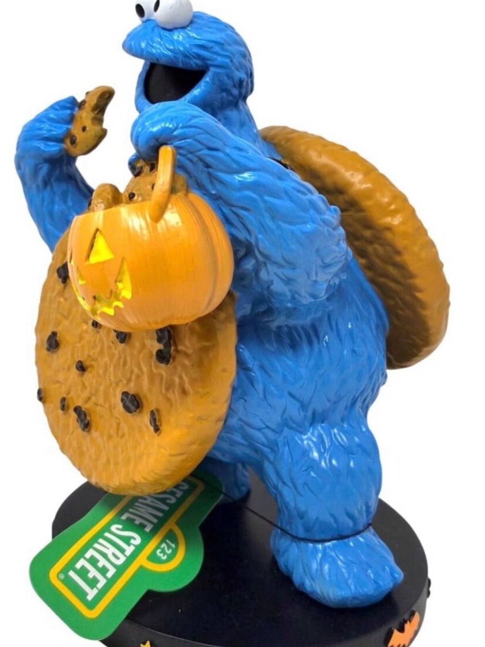 Sesame Street Blue Cookie Monster with Orange Pumpkin and Cookies Figurine